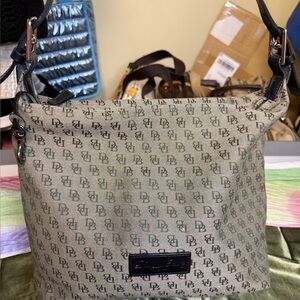 Dooney & Bourke DB Monogram Shoulder Bag – Gray Canvas & Black Leather